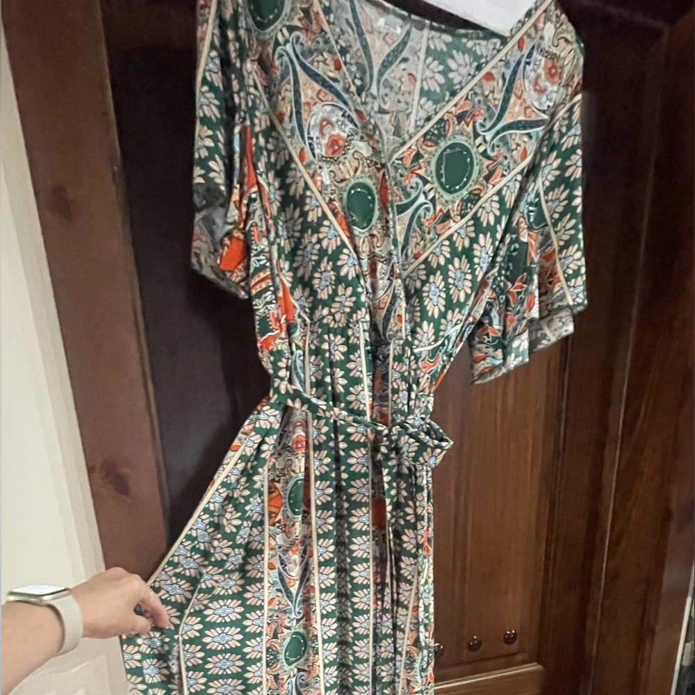 Floerns Women's Allover Print Wrap V Neck Split Side Belted Beach Maxi Dress|XL